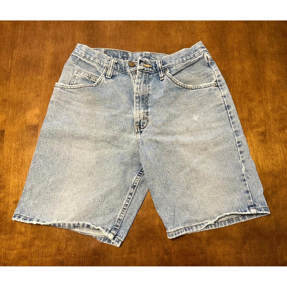 Wrangler Dad Shorts Mens 30 Blue Cotton Denim Light Wash Mid Rise Relaxed Fit